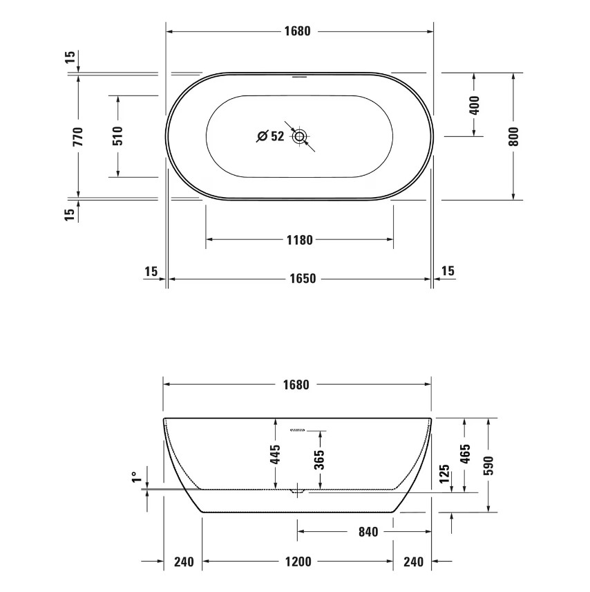 Bath Freestanding Oval Duravit DuraKanto 1680mm (L) x 800mm (W