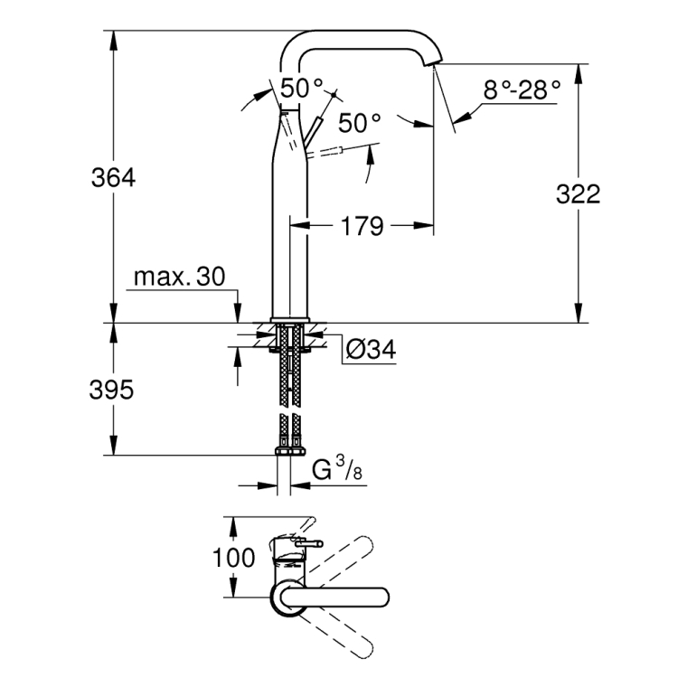 Tap Basin Mixer Extended Grohe Essence Single Lever XL-Size Warm