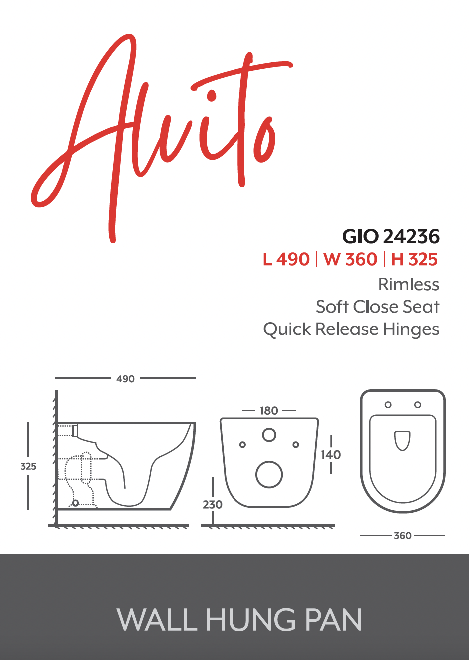 Toilet Wall-Hung Gio Alvito Rimless with Soft-Closing Seat White | Plumb-It  Online.