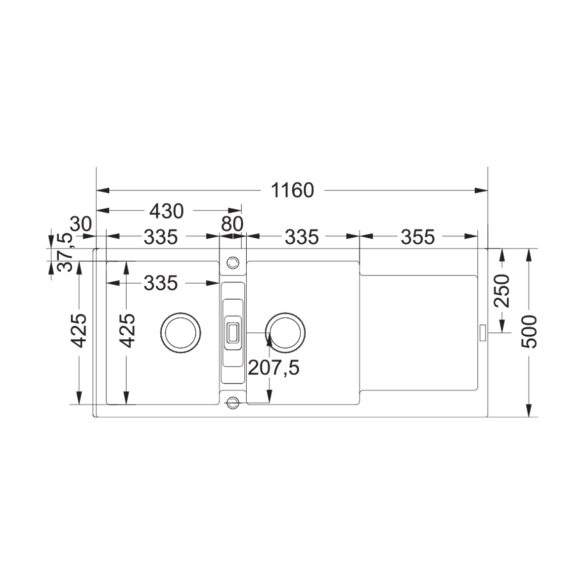 Maris Mrg621 Sink Double End Bowl 1160X500X200mm Onyx - Franke | OnTap