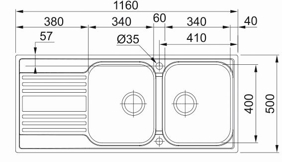 Rapid RPX621 Sink 1160x510x190 mm Inset Stainless Steel - Franke