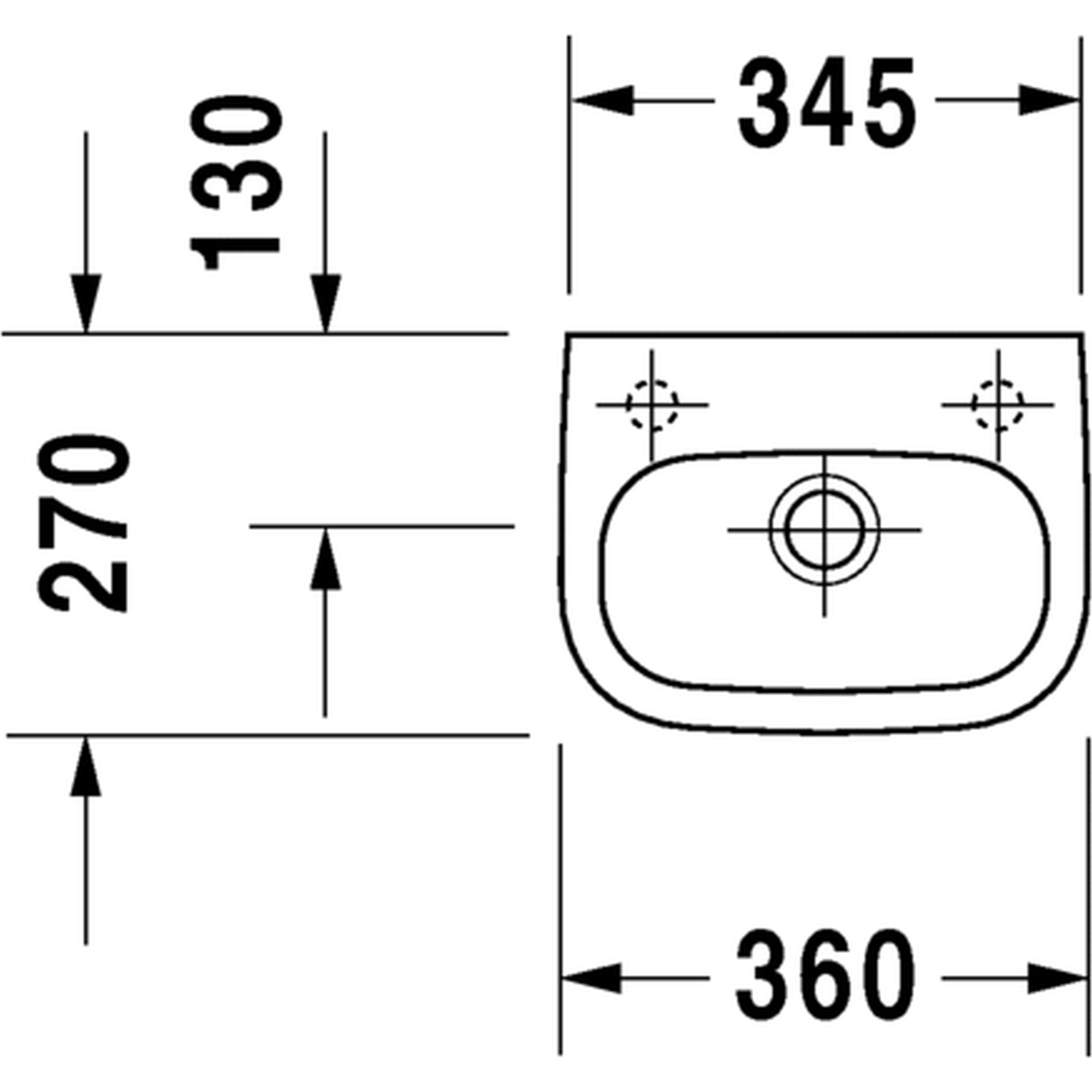 Basin Wall-Hung Duravit D-Code Semi-circular 360mmx270mm with
