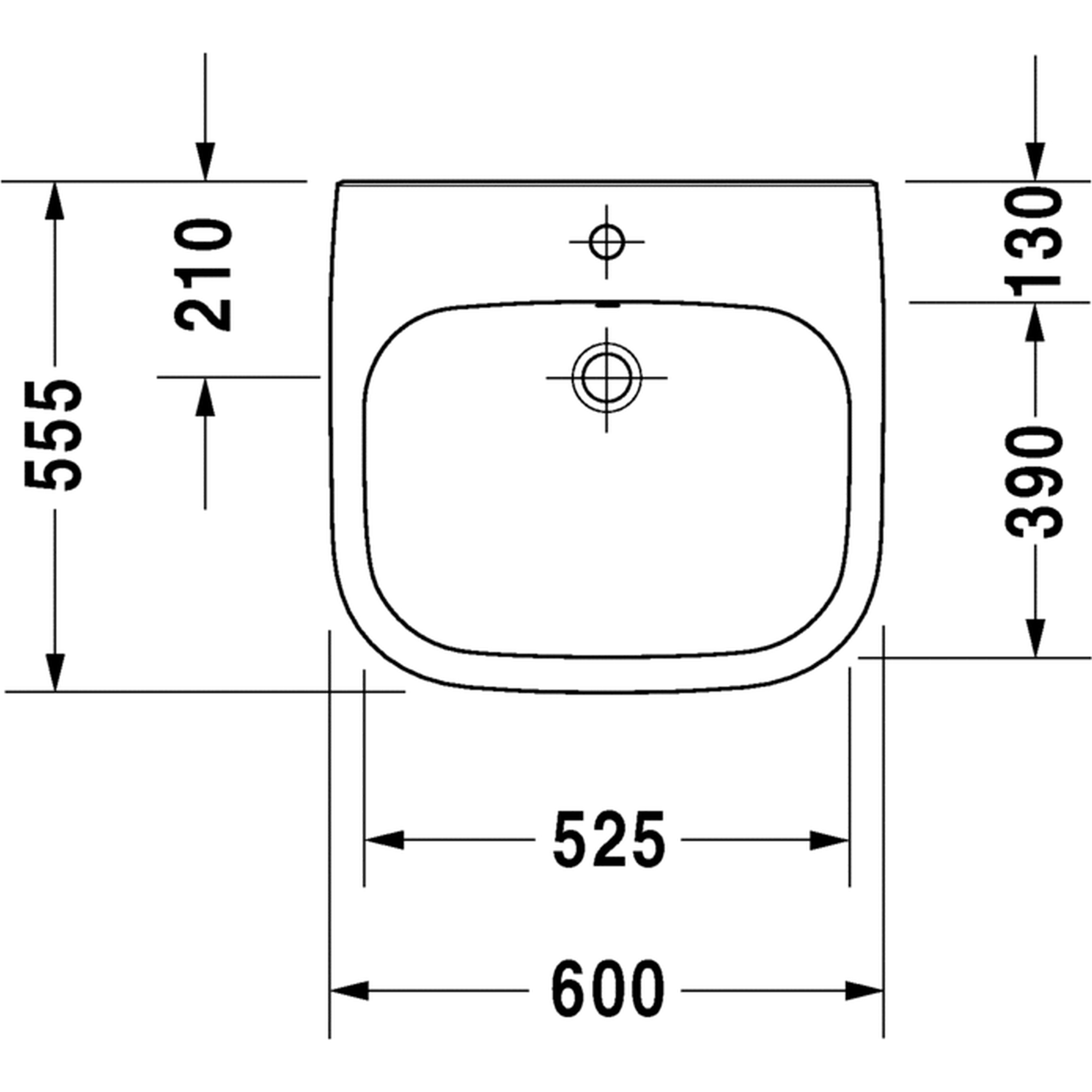 Basin Wall-Hung Duravit D-Code Square 600mmx555mm with Overflow