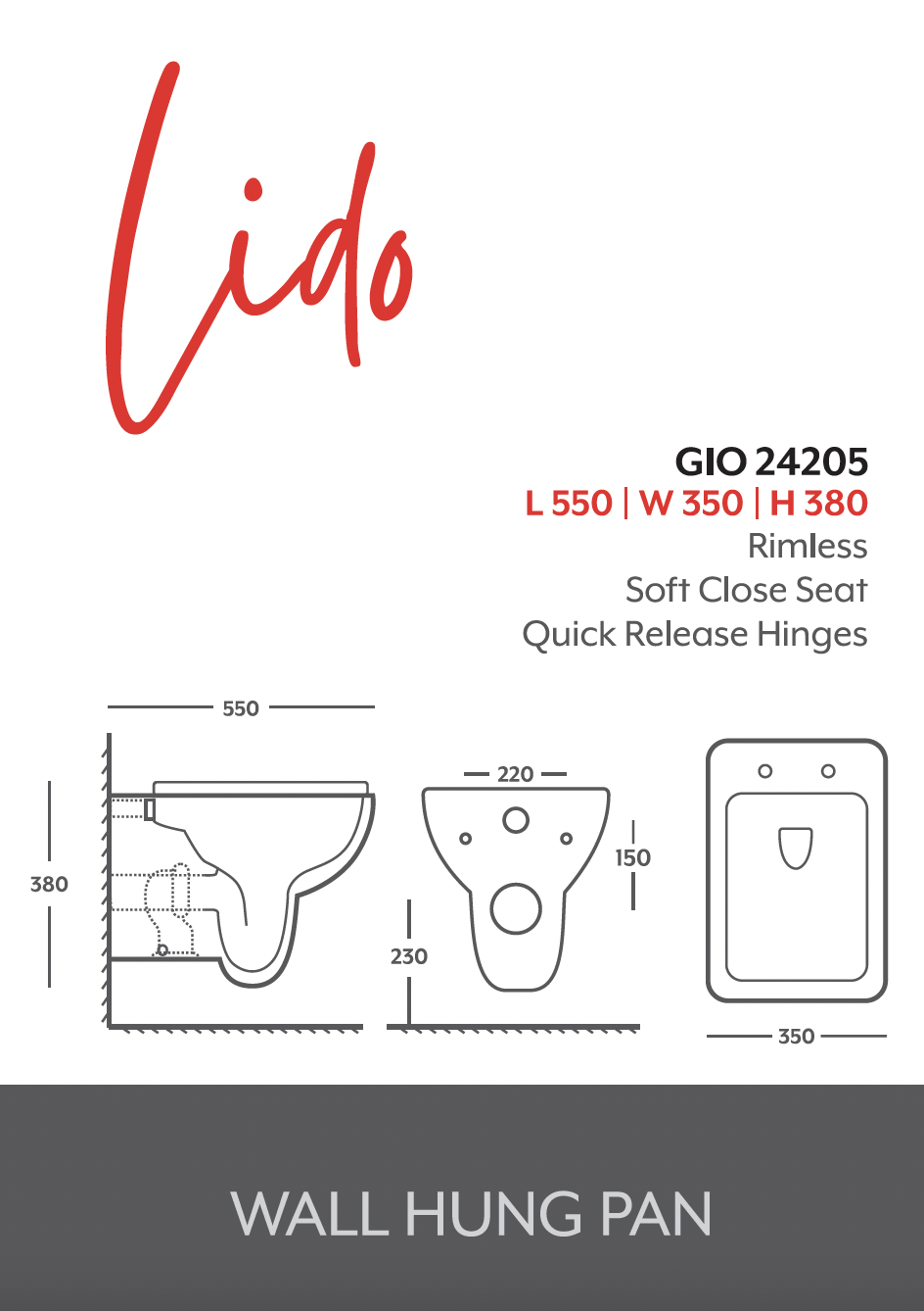 Toilet Wall-Hung Gio Lido Rimless with Soft Closing Seat White