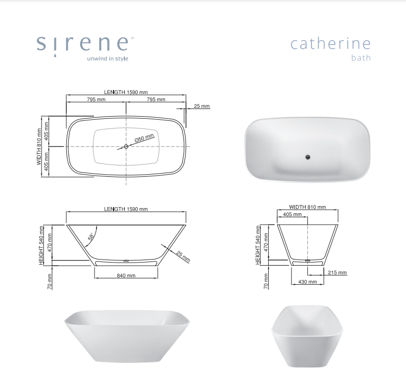 Bath Freestanding Rectangular Dado Sirene Catherine