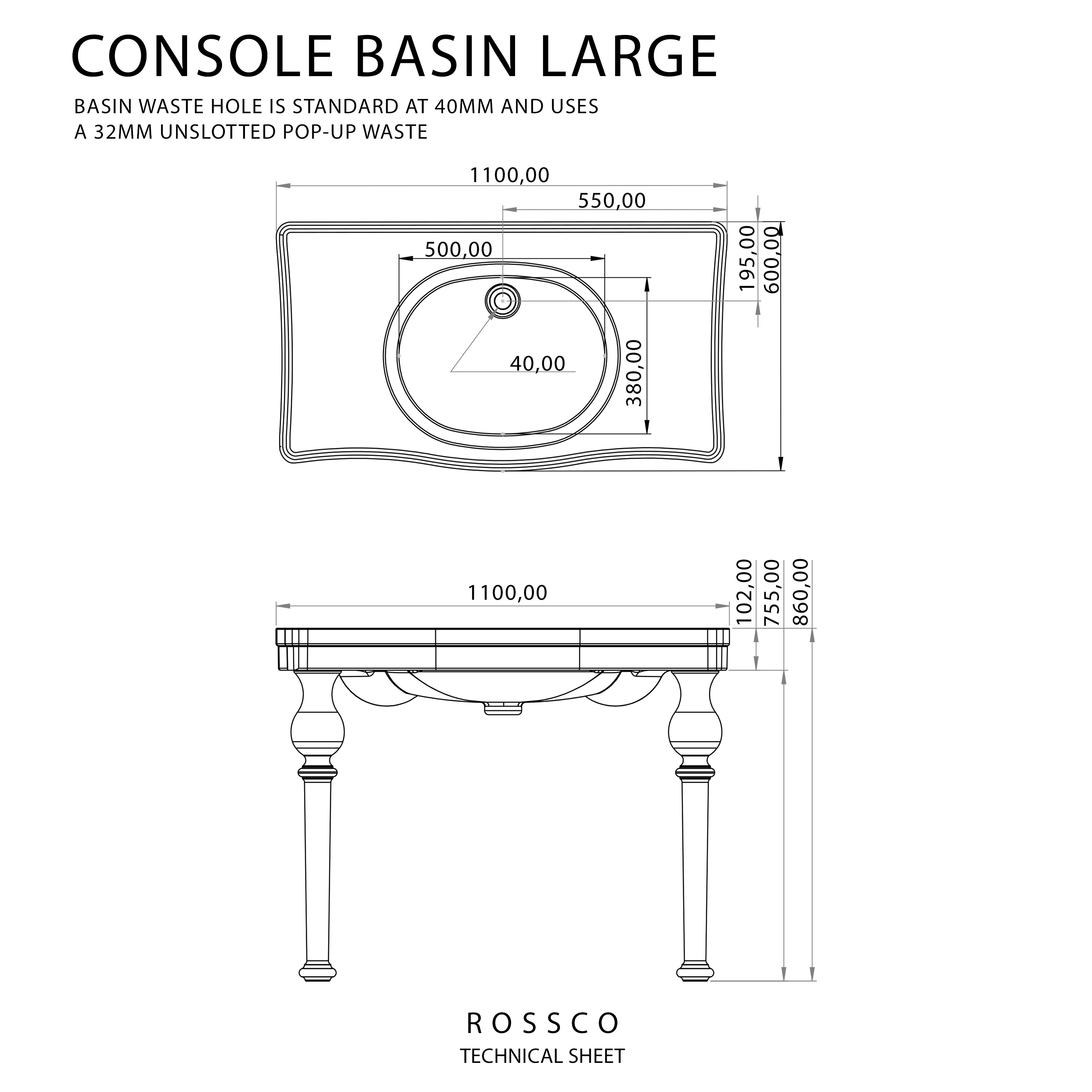 Console Wash Basin 1082x605mm White | Victorian Bathrooms Idea