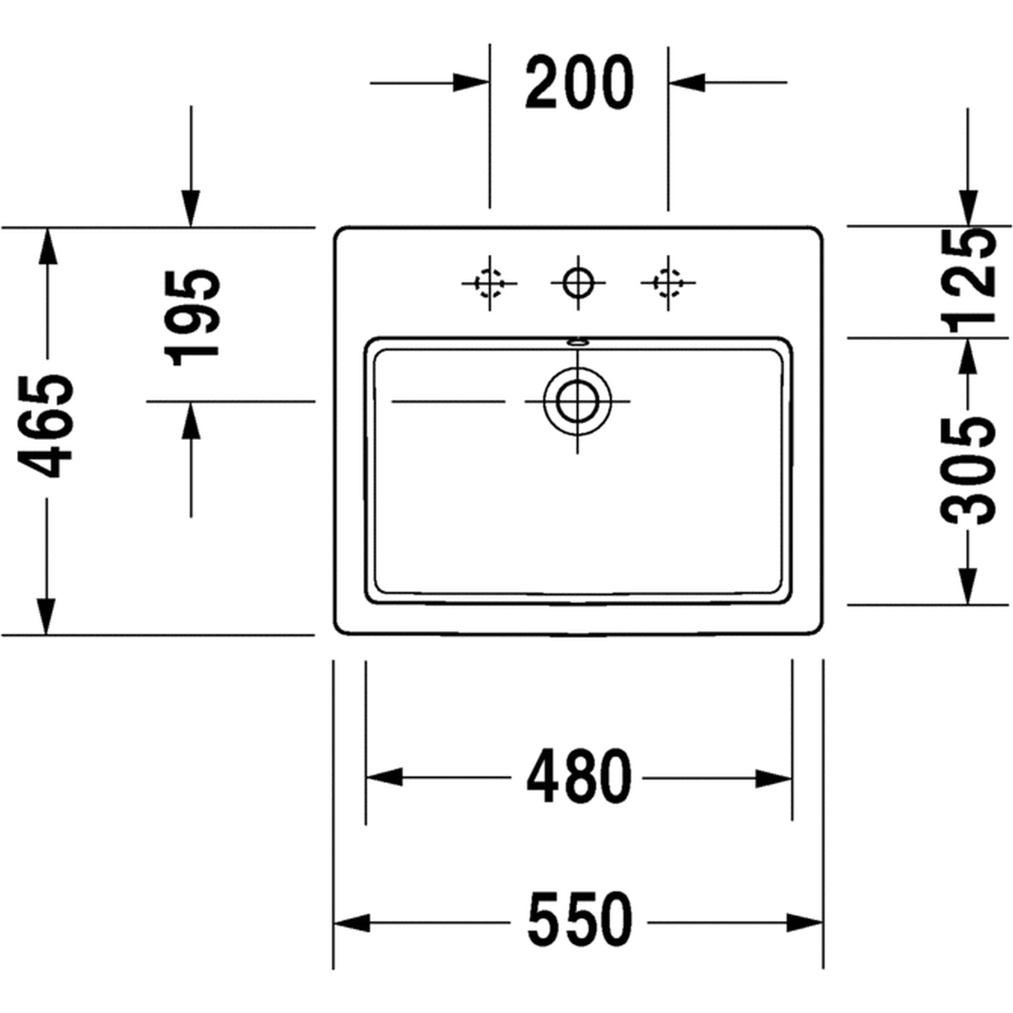 Basin Drop-In Duravit Vero Rectangular 550mmx465mm with Overflow
