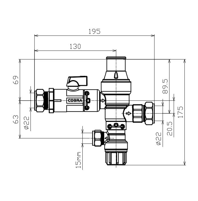Valve Pressure Control Cobra Polymer Kwikflo2 CxC 22mm 400kPa