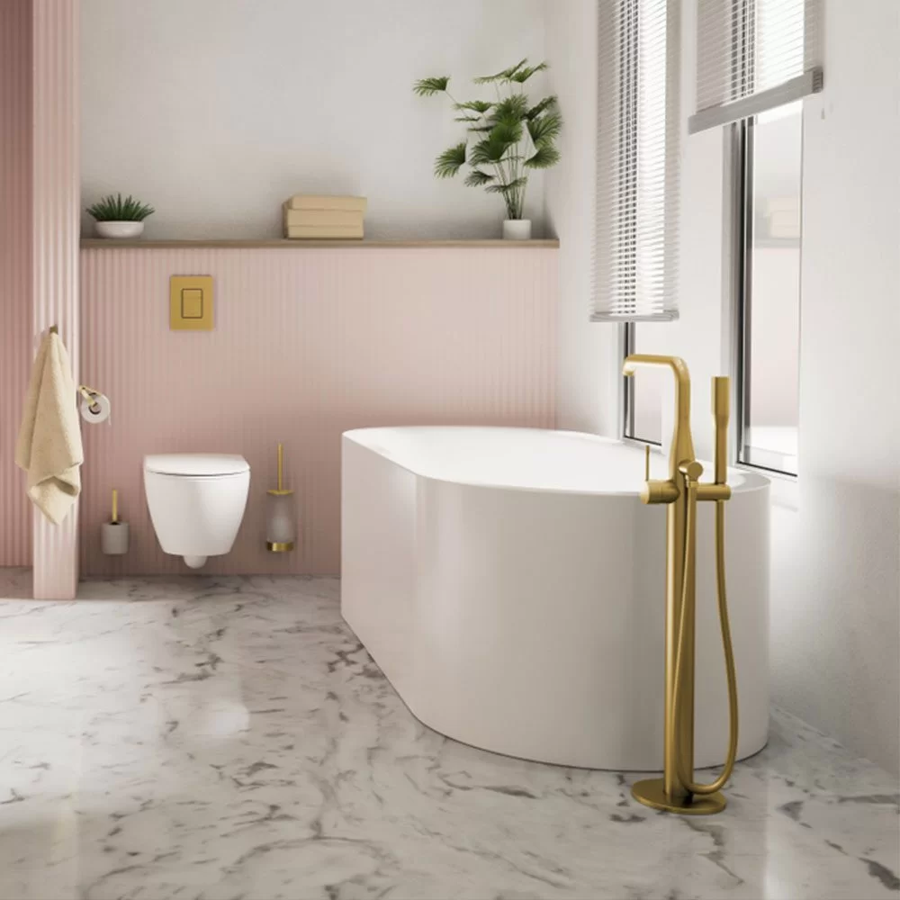 Tap Bath Mixer Freestanding Grohe Essence with Hand Shower Brushed