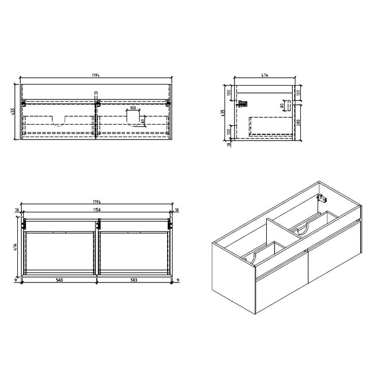 GIO SIMPLICITY CABINET & BASIN COMBO BLACK M (2 DRAW
