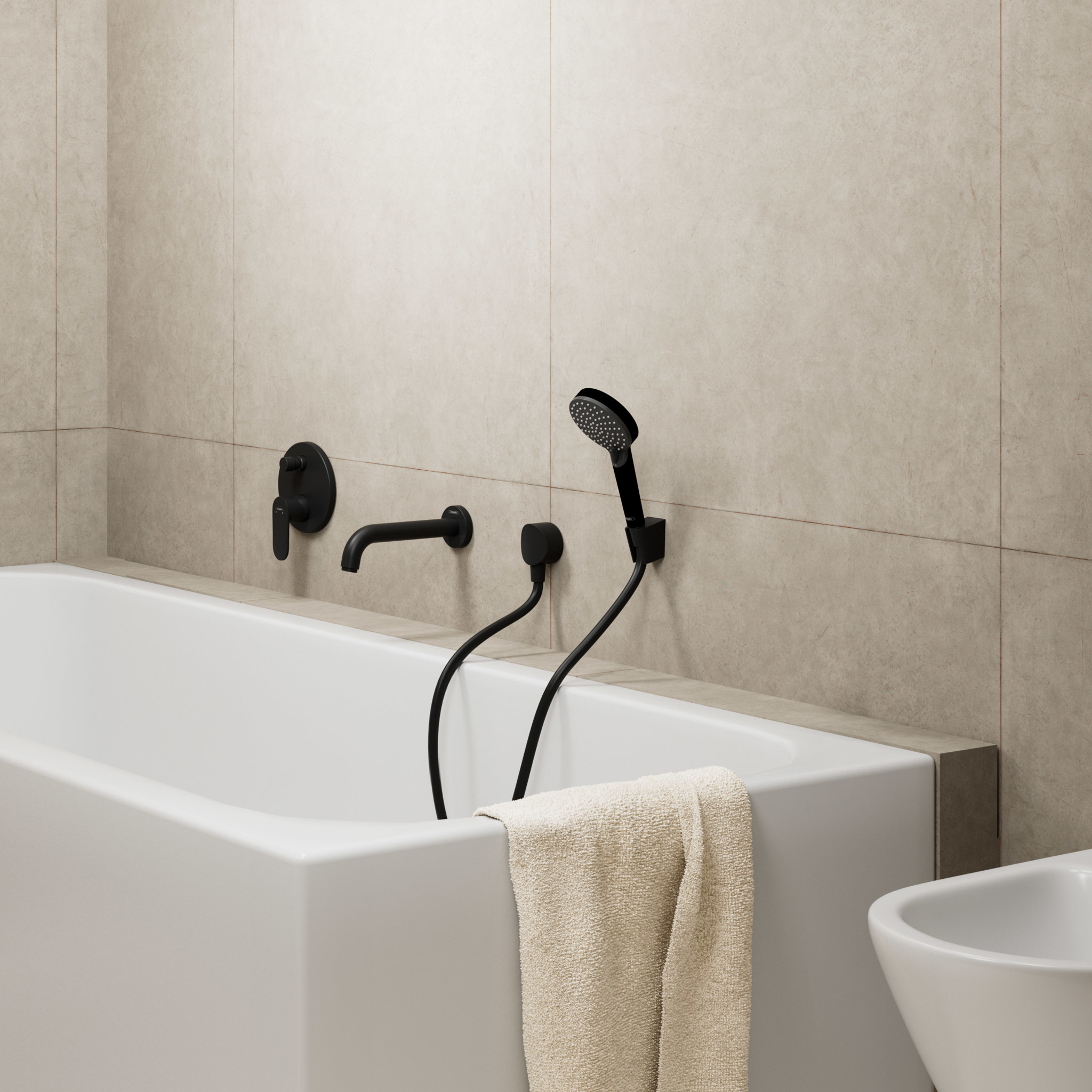 Spout Bath Hansgrohe Vernis Blend Matt Black | Plumb-It Online.