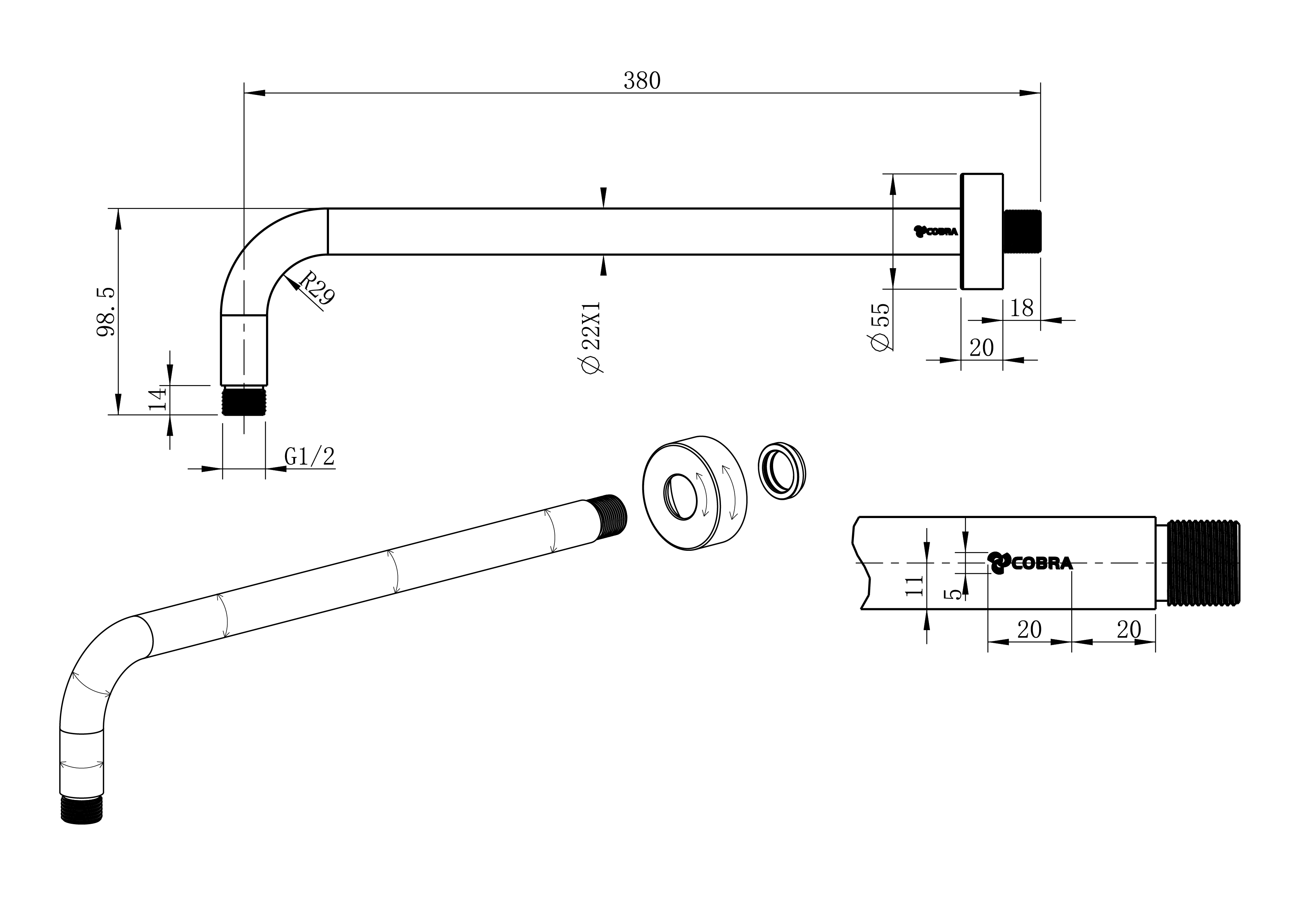 cobra-seine-300mm-shower-arm-brushed-gun-grey-lixil-africa