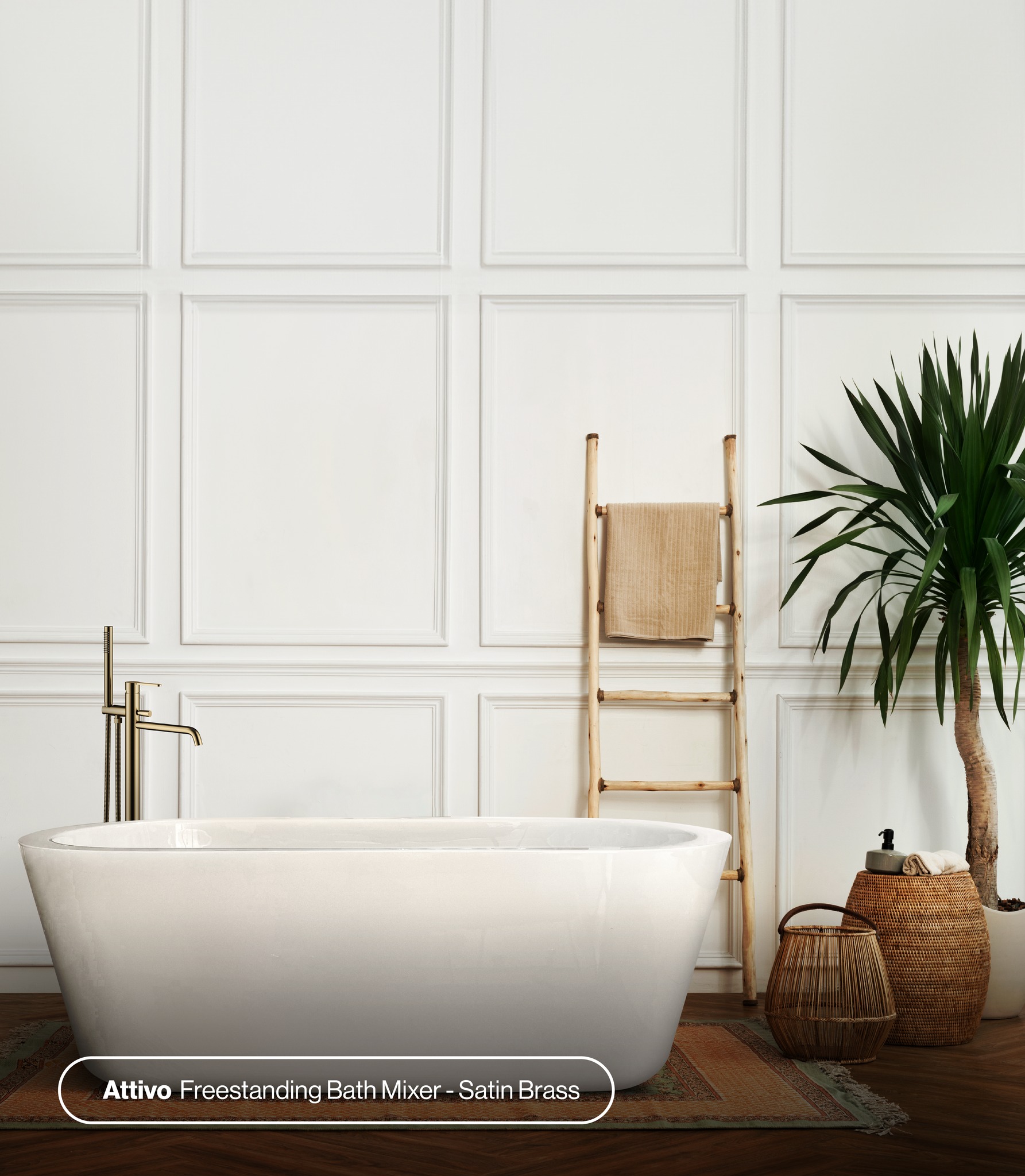 Tap Bath Mixer Freestanding Meissen Attivo Satin Brass With Hand