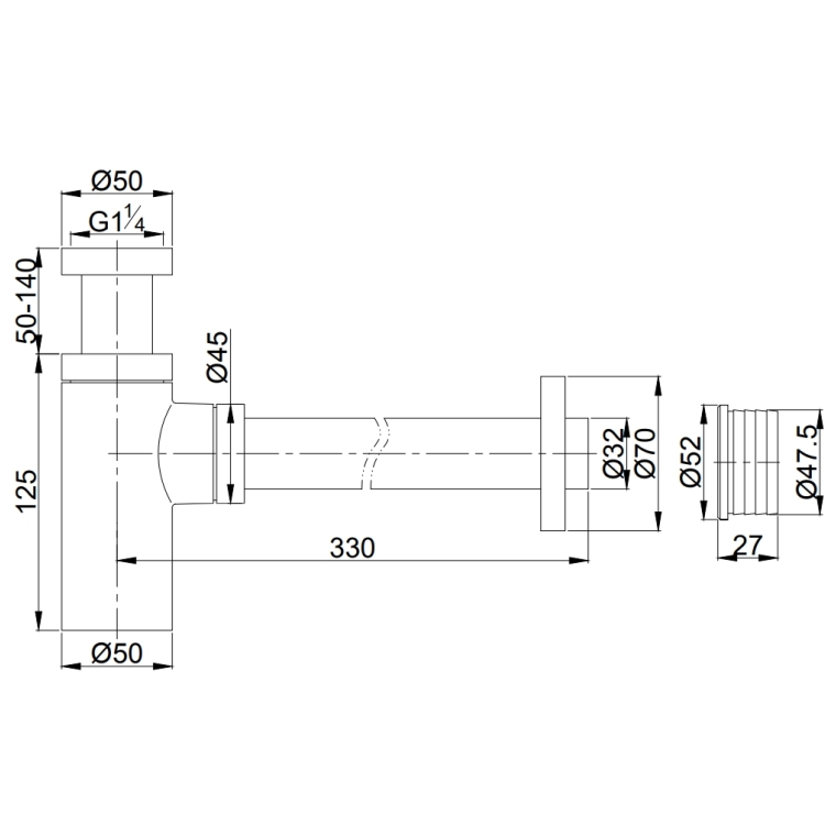 GIO A186 32X32MM ROUND BOTTLE TRAP INC 300MM TAILPIPE | Plumblink