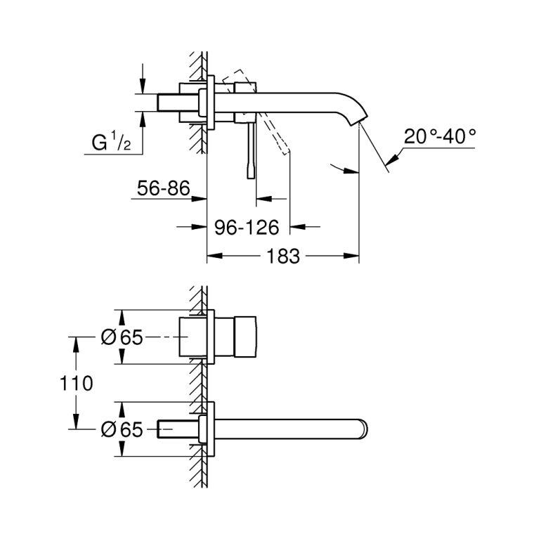 Grohe Essence New 2 Hole Basin Mixer M Size Wall Mounted Chrome