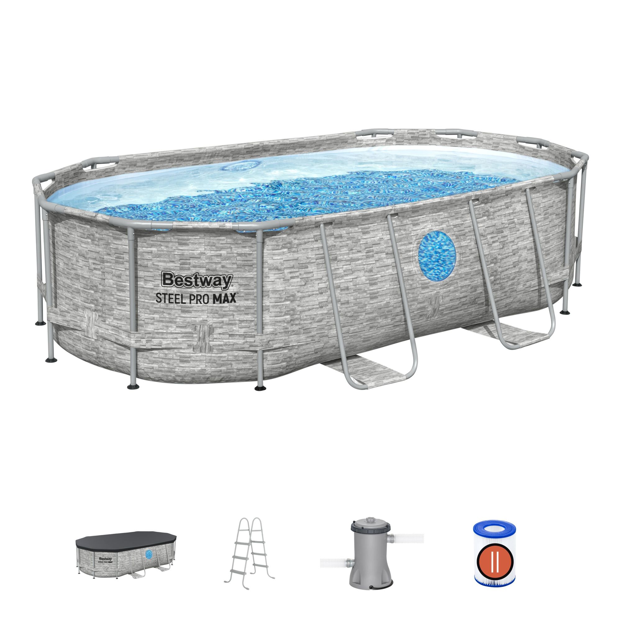 Bestway Steel Pro MAX™ 4.27m x 2.50m x 1.00m Splashview Oval Pool Set