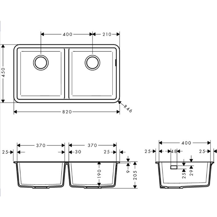 Sink Undermount Composite Hansgrohe S510-U770 Granite Double Bowl