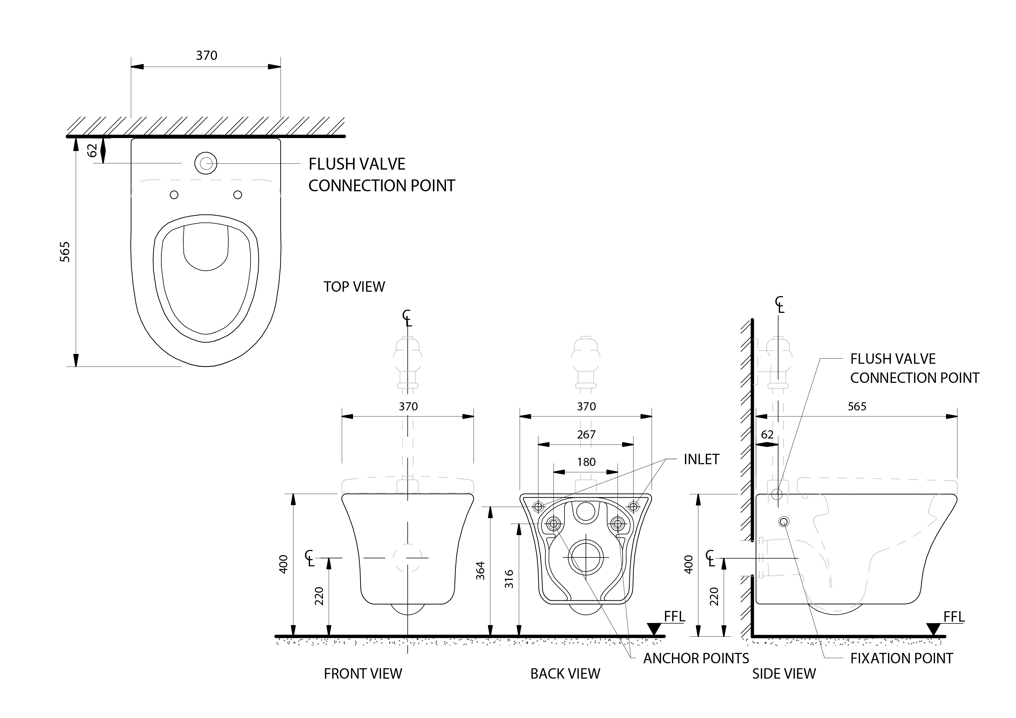 Vaal Parktown Top Entry Wall Hung Pan Excluding Seat 560Lx365W | Lixil ...