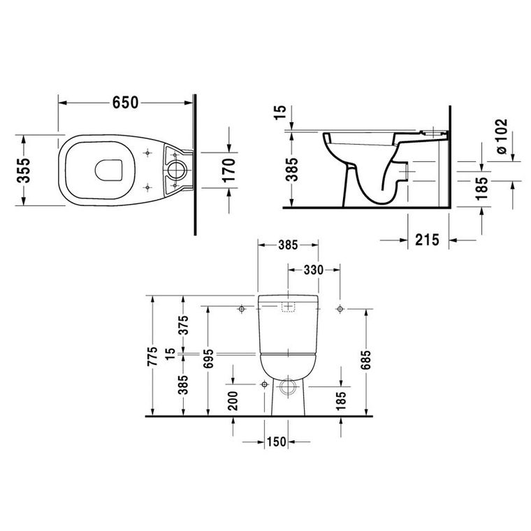 wccfさま Toilet Close Coupled Duravit D-Code 355mmx650mm White Alpin for