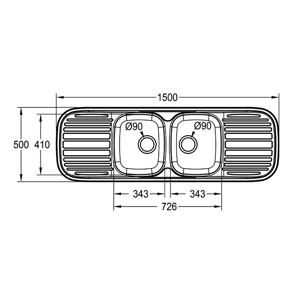 Pentacnn 2pinL型リケ-ブル FRANKE QLX622 QUINLINE DCB & 90mm BSW 1500X500 1990008 | Plumblink