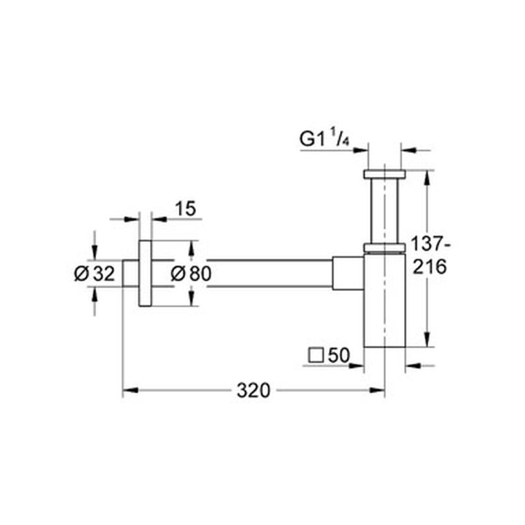 GROHE G-40564000 SQUARE CHROME PLATED BOTTLE TRAP & EXT PIPE