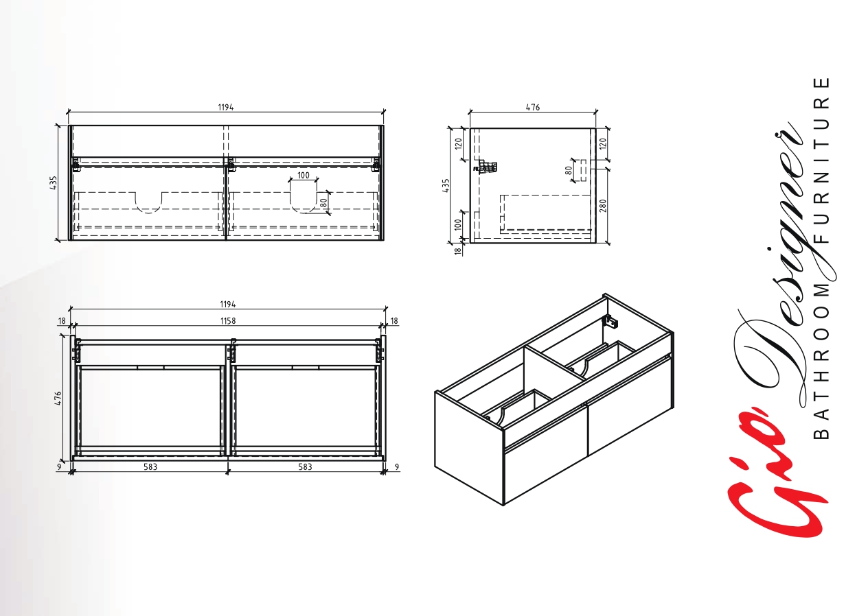 Bathroom Furniture Vanity Wall-Hung Gio Simplicity 1200 with