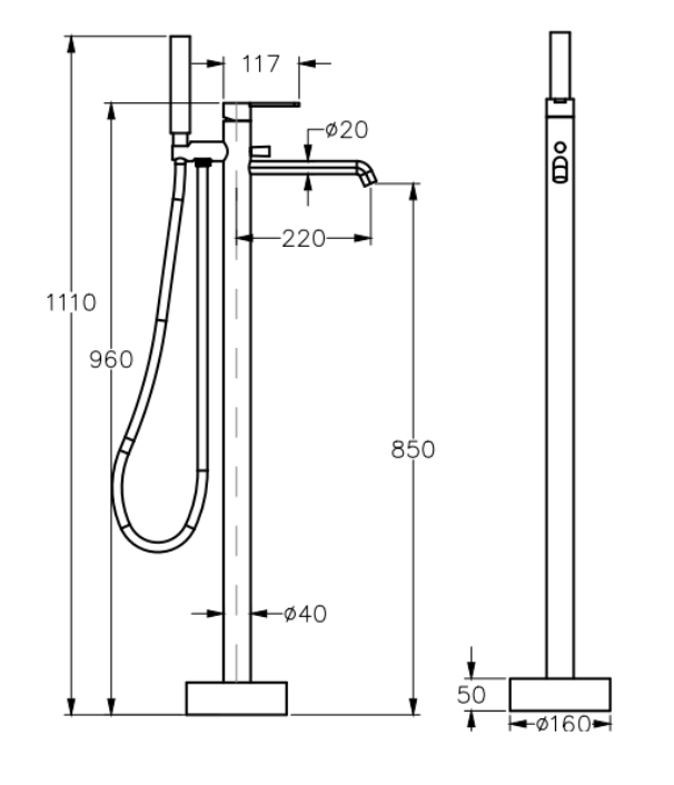 Tap Bath Mixer Freestanding Meissen Attivo Satin Brass With Hand